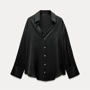 ZARA Black Satin Effect Button Down Shirt Blouse
Size XS